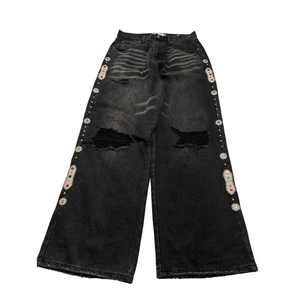 Japanese Sorrows 15 oz Baggy Embellished Jeans in Black